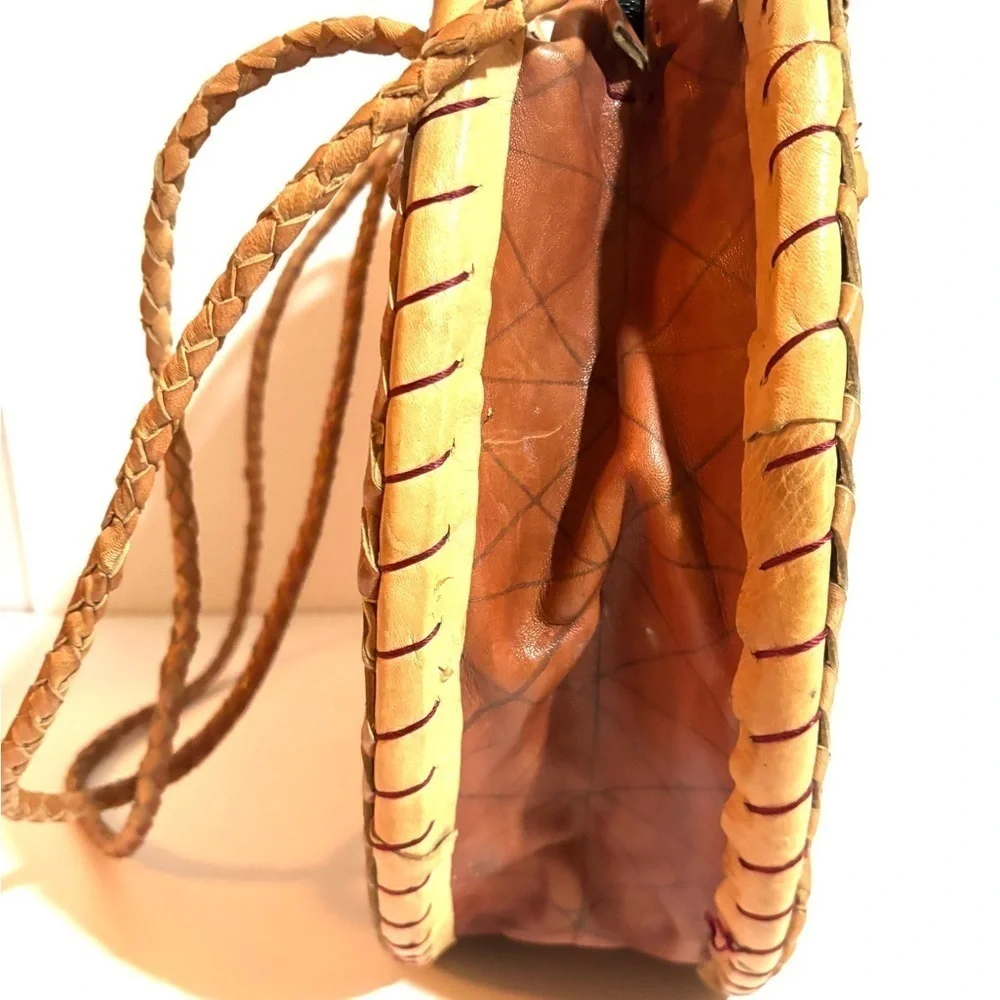 Handcrafted  handmade Africa  Tan Leather suede straw  woven Shoulder Bag